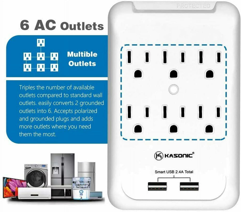 6-Outlet Wall Mount Surge Protector 2 Pack, 900 Joules with 2 USB Charging Ports C80785