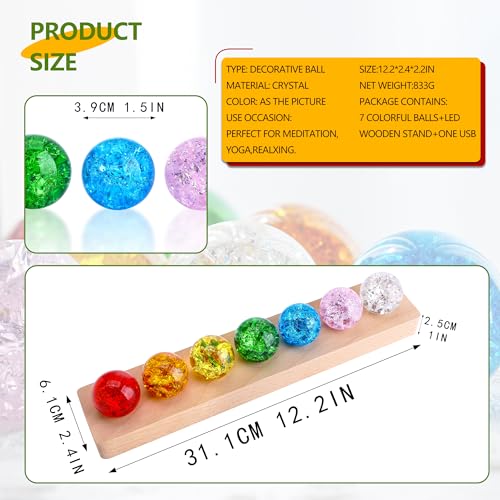 Set of 7 Crystal Balls with LED Wooden Stand N103