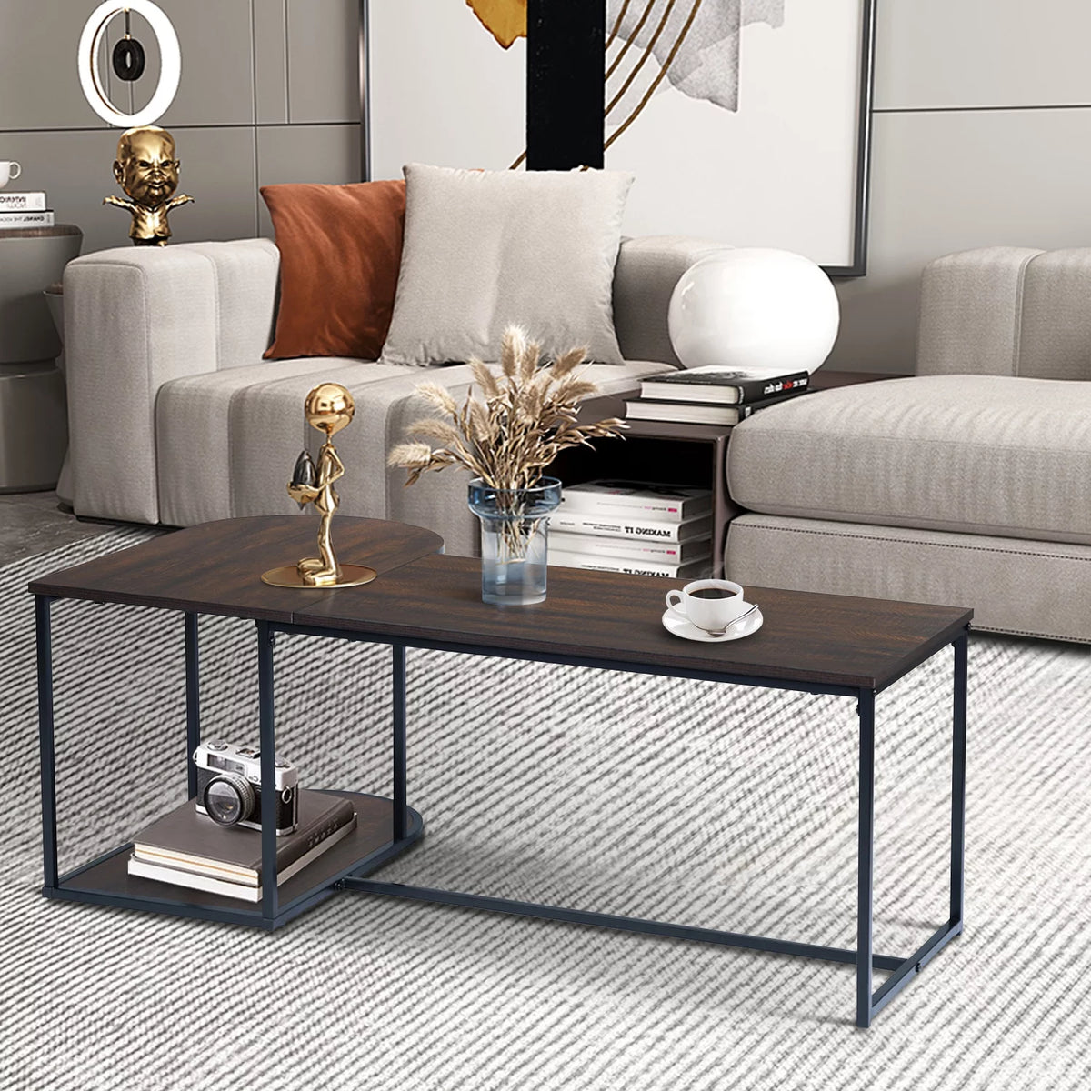 47.2'' Rectangular Wood Grain Top Coffee Table with Metal Frame Z57552