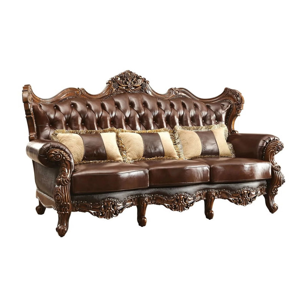 Dark Oak Top Grain Leather Tufted Sofa V184