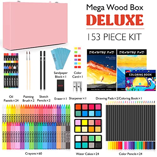 153-Pack Art Set in Wooden Case with 2 A4 Sketch Pads P661