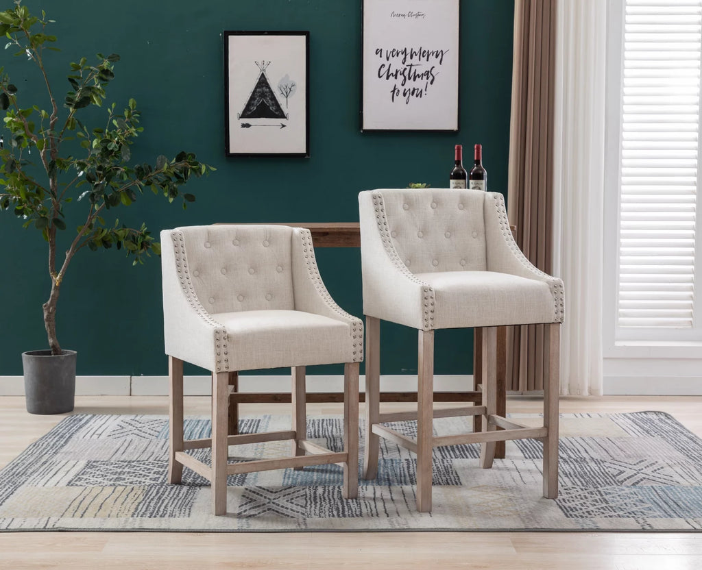 30" Beige Linen Tufted Bar Stools Set of 2 X9118