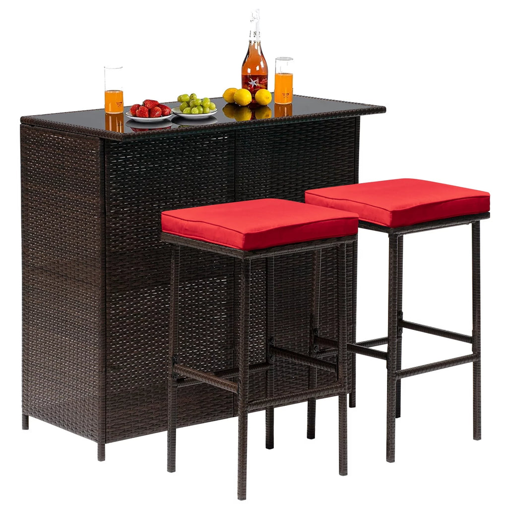 3PCS Wicker Patio Bar Set with Table and Chairs N6521