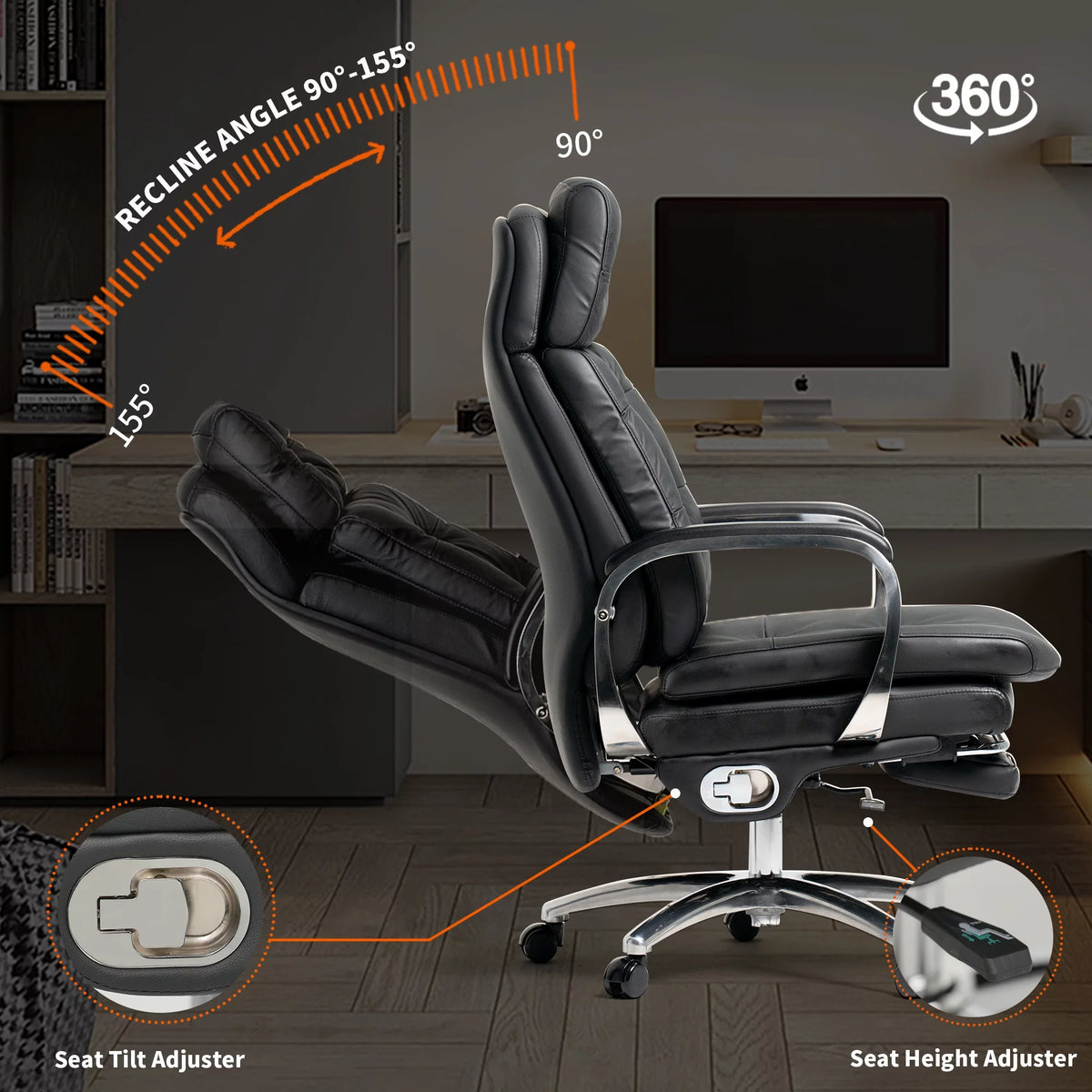 Massage Office Chair with Footrest Genuine Leather K219