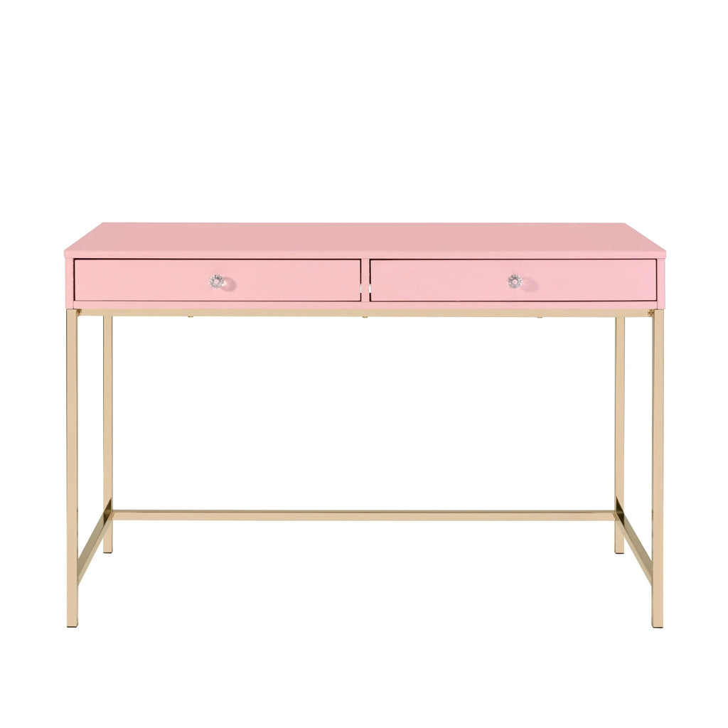 47" Pink And Gold Writing Desk With Two Drawers N860