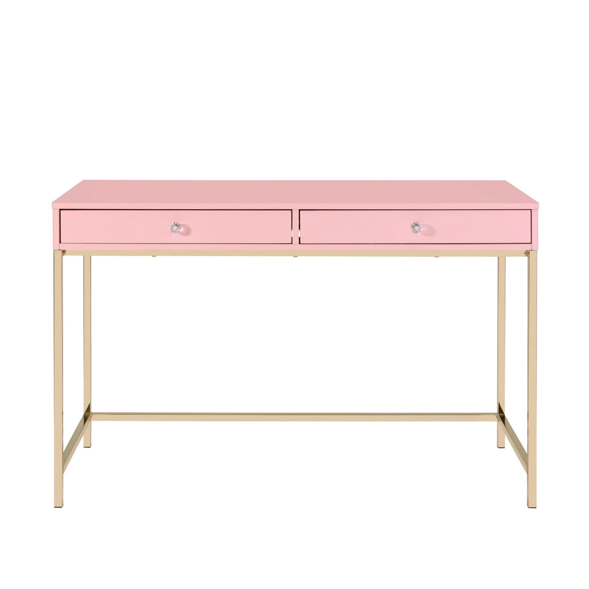 47" Pink And Gold Writing Desk With Two Drawers N860