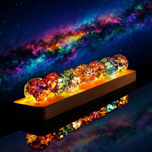 Set of 7 Crystal Balls with LED Wooden Stand N103