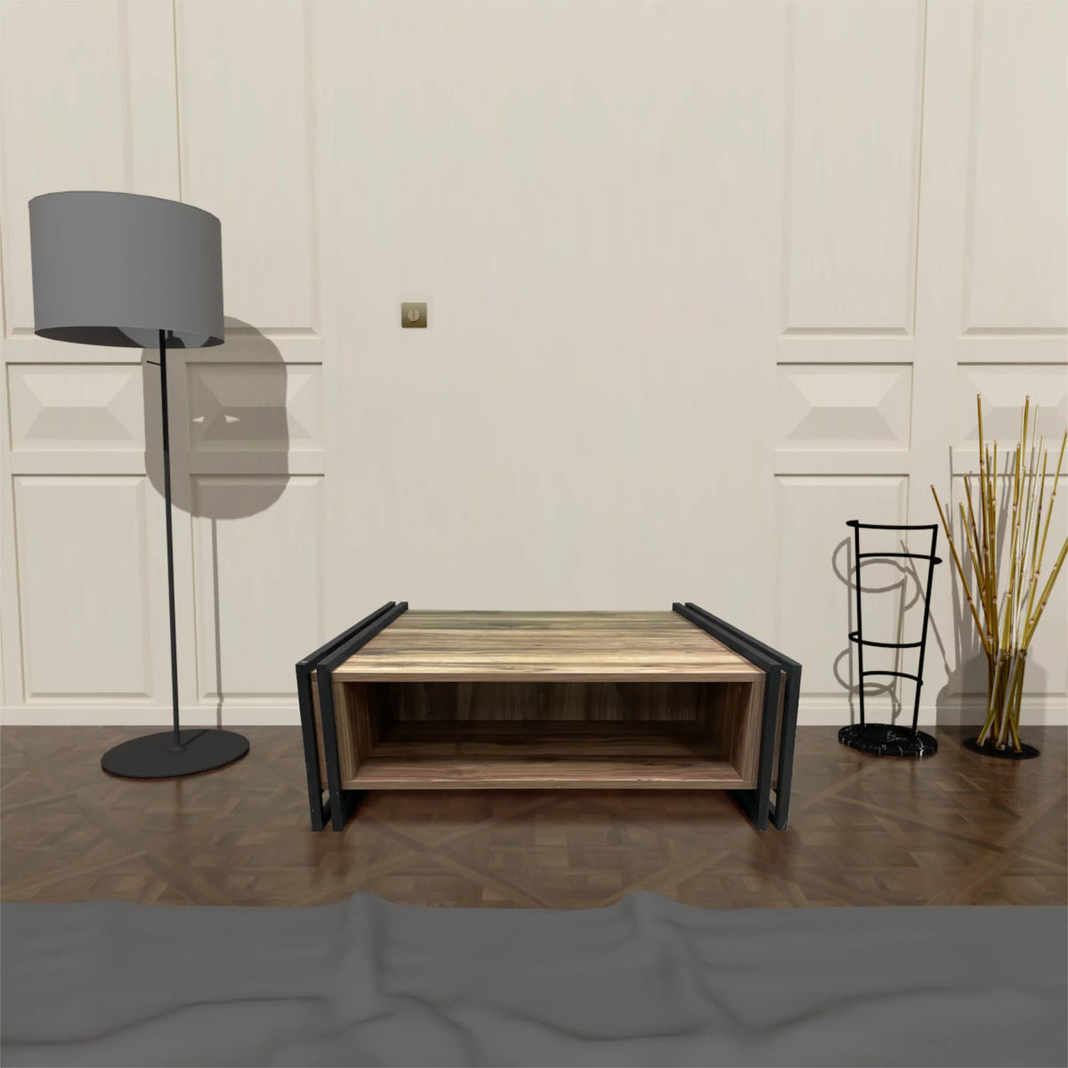 Mid-Century Modern Wood Coffee Table with Storage X1018