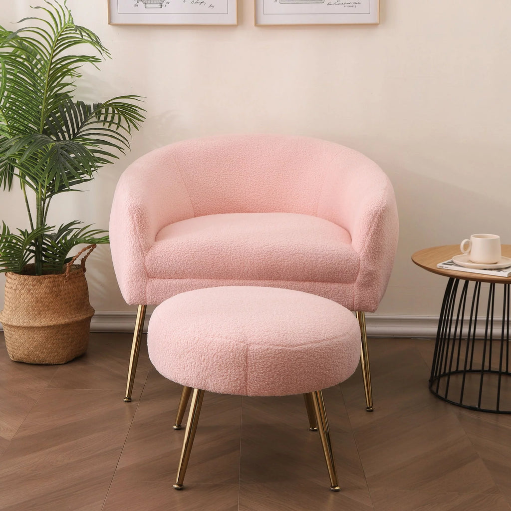 Grey Teddy Velvet Armchair with Ottoman F394162