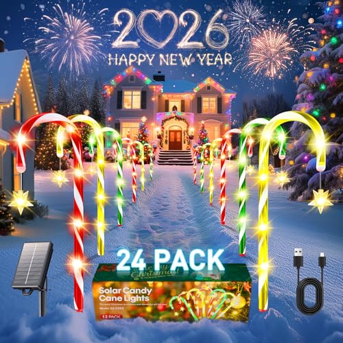 Solar Candy Cane Lights 10 Modes Waterproof 28 FT 72 LEDs K350529