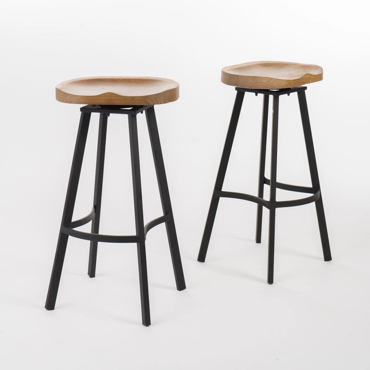 Swivel Barstool Set of 2, Industrial Wood & Black K9543
