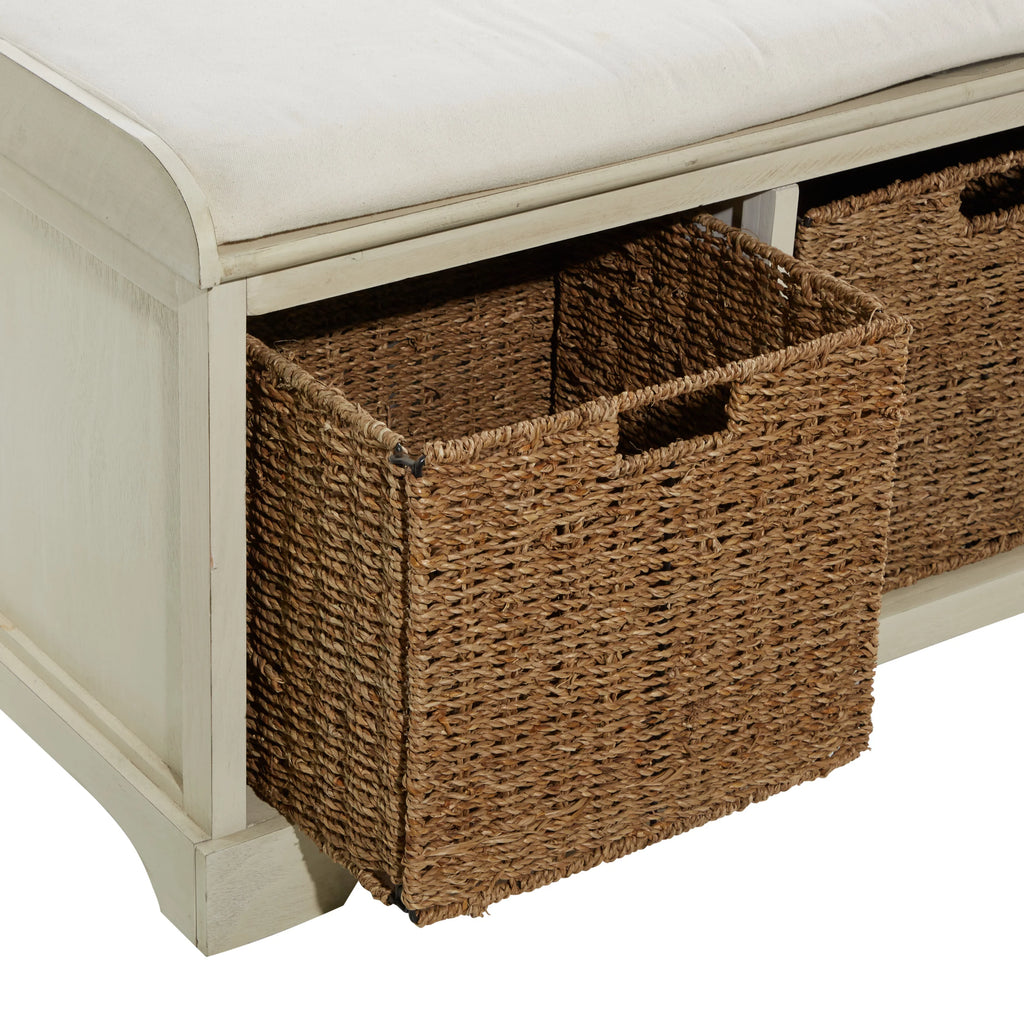 White Wood Storage Bench with Cushion Seat Y79002