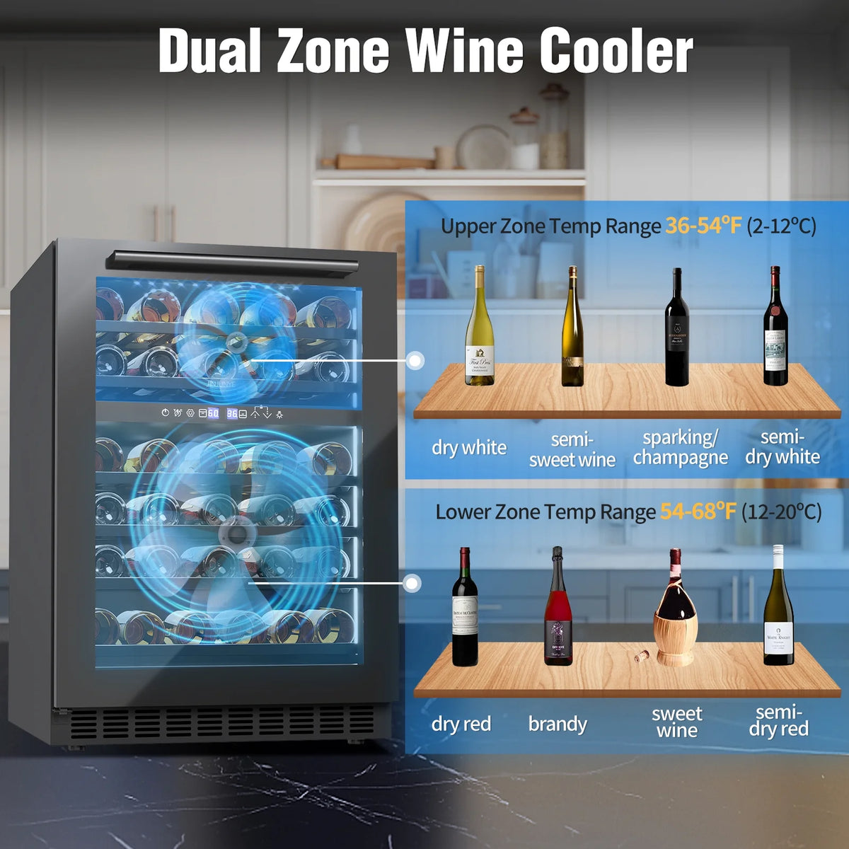 24" 56 Bottle Dual Zone Wine Cooler Refrigerator Q7257
