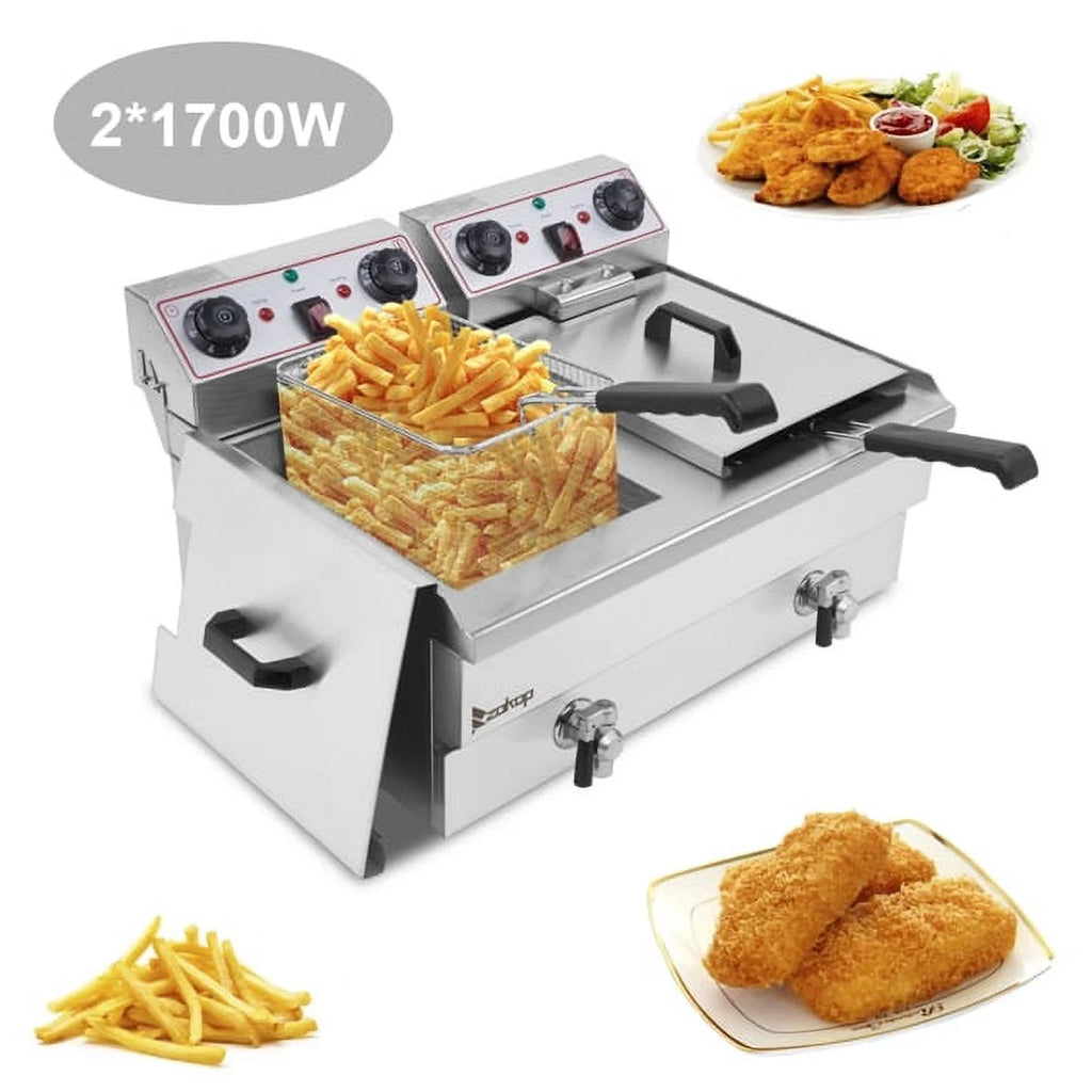 Electric Deep Fryer 16.9QT 24.9QT Stainless Steel Double Tank 3400W I435