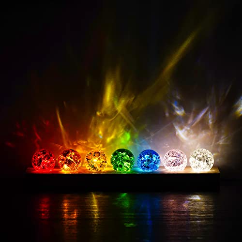 Set of 7 Crystal Balls with LED Wooden Stand N103