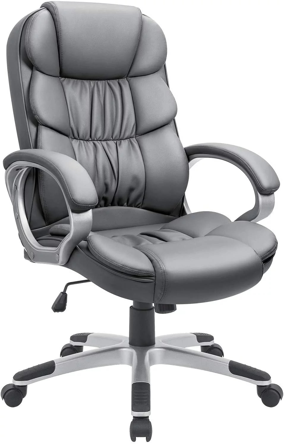 Gray High Back Leather Office Chair with Lumbar Support P61366