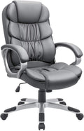 Gray High Back Leather Office Chair with Lumbar Support P61366