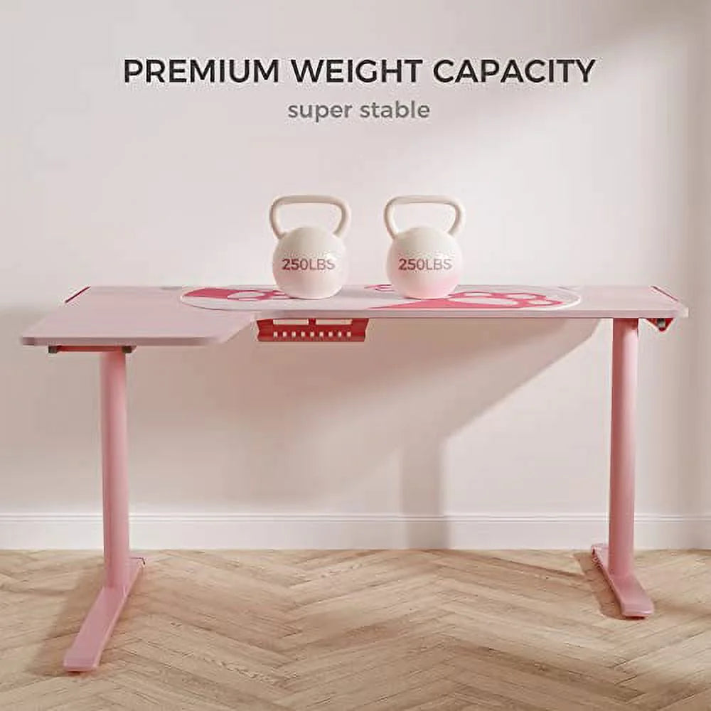 Pink L Shape Gaming Desk with Cable Management P366
