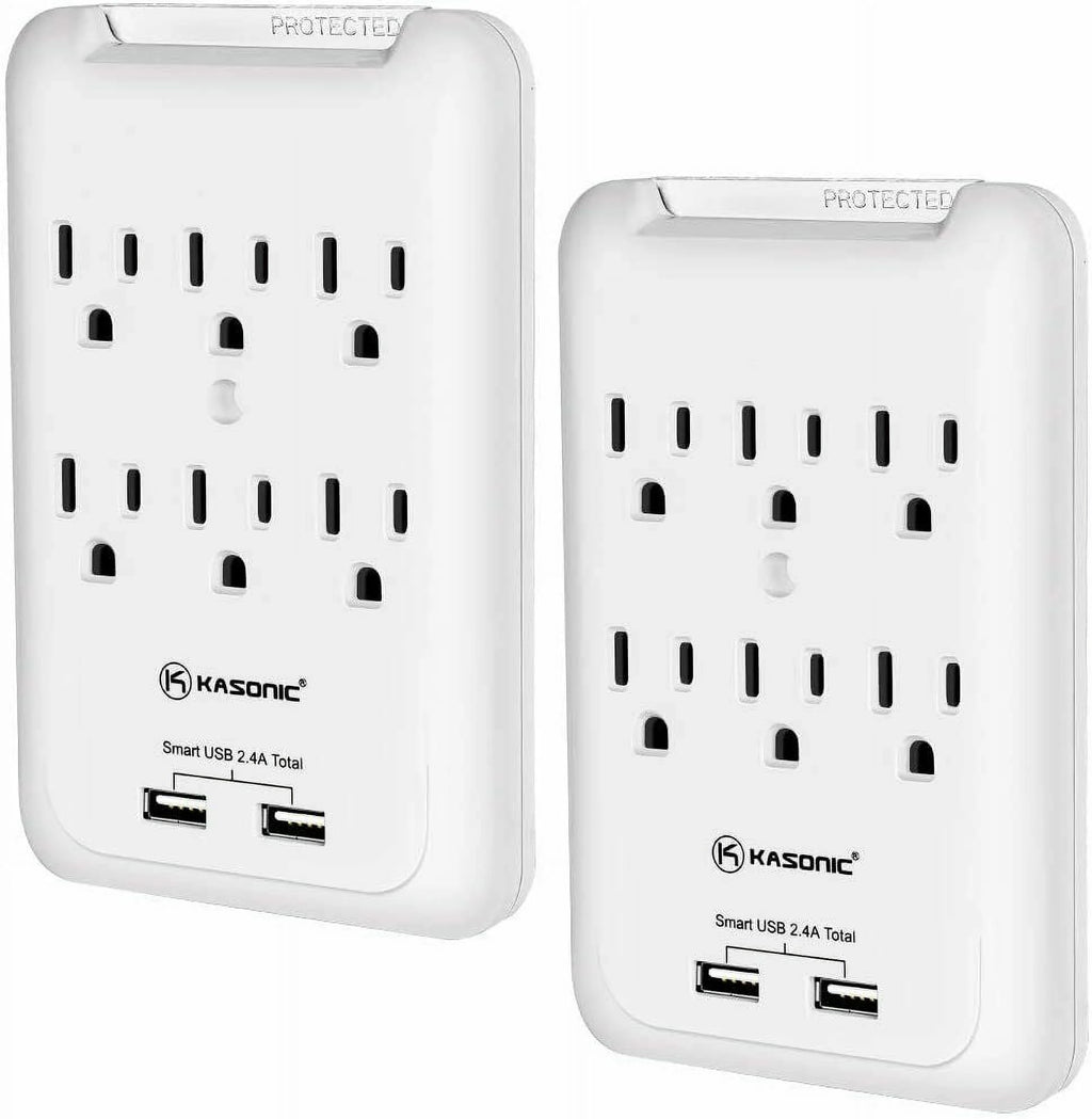6-Outlet Wall Mount Surge Protector 2 Pack, 900 Joules with 2 USB Charging Ports C80785
