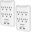 6-Outlet Wall Mount Surge Protector 2 Pack, 900 Joules with 2 USB Charging Ports C80785