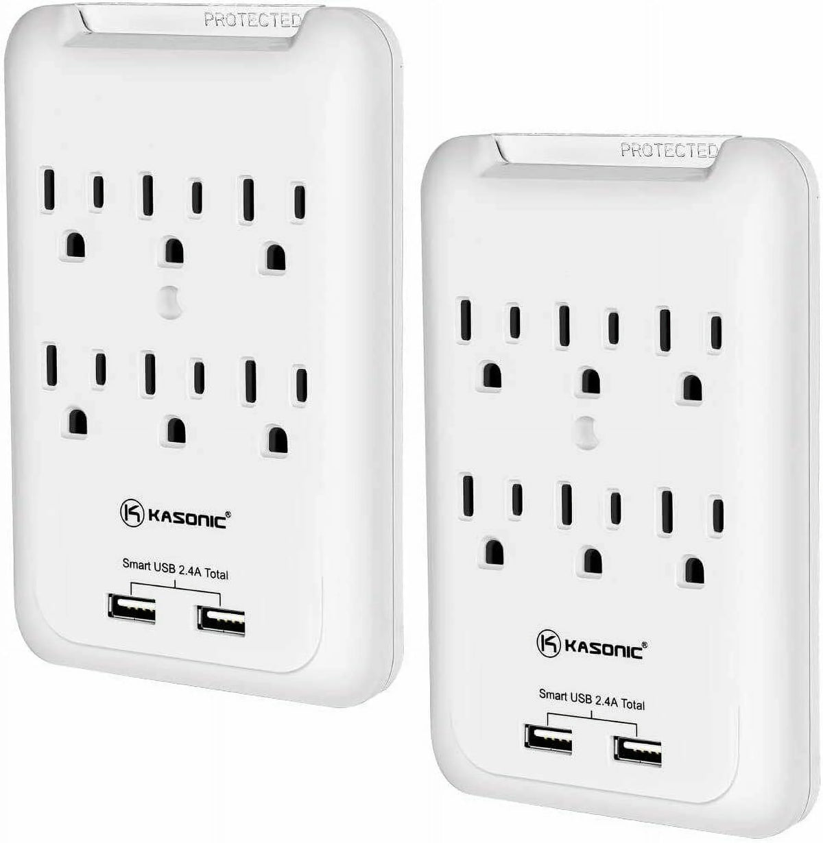 6-Outlet Wall Mount Surge Protector 2 Pack, 900 Joules with 2 USB Charging Ports C80785