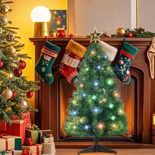24" Tabletop Artificial Christmas Tree with Ornaments & LED String Lights Q56503