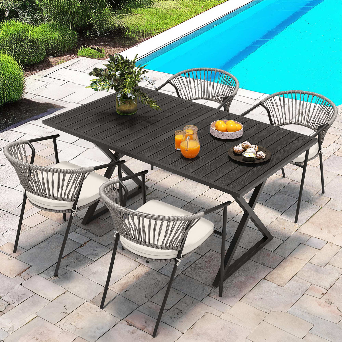 59in Black Metal Outdoor Dining Table K2120