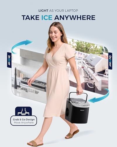 Countertop Ice Maker Machine with Handle, 26lbs in 24Hrs, 9 Ice Cubes Ready in 6 Mins, Auto-Cleaning Portable Ice Maker with Basket and Scoop (Black) C27627