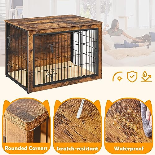 27.5'' Wooden Dog Crate Furniture with Cushion U7596