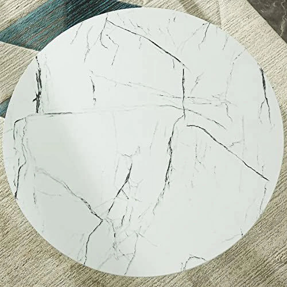 White Round Dining Table with Faux Marble Top E9976