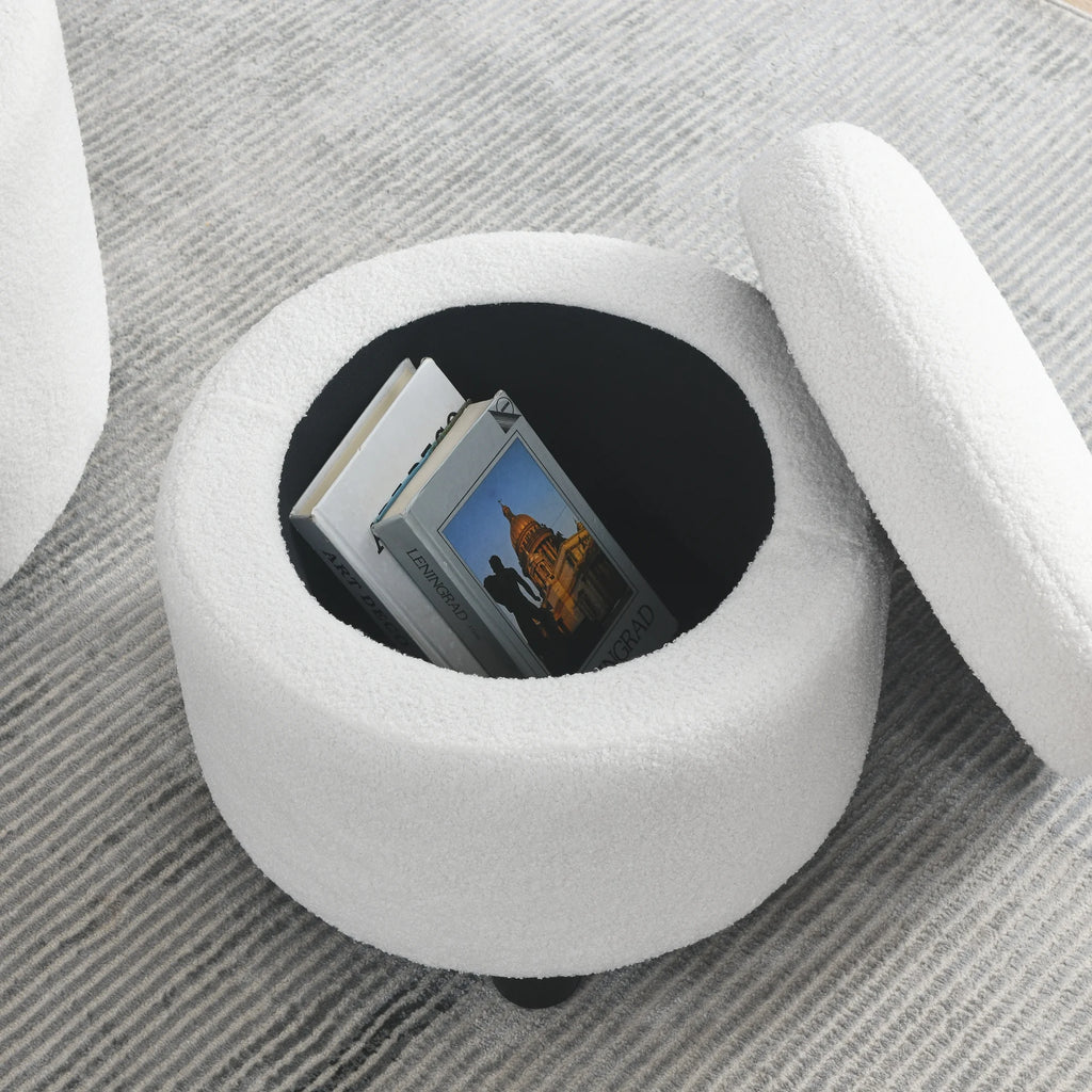 Swivel Barrel Chair with Round Storage Teddy Fabric Upholstery W5146