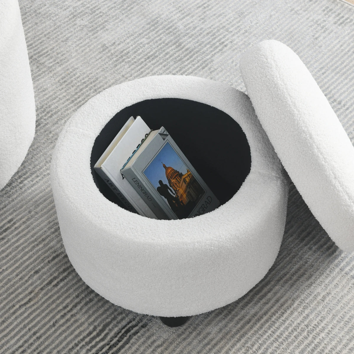 Swivel Barrel Chair with Round Storage Teddy Fabric Upholstery W5146