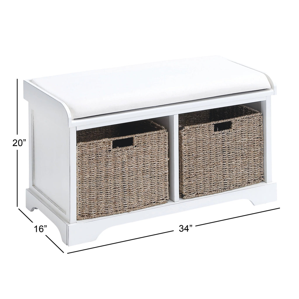 White Wood Storage Bench with Cushion Seat Y79002