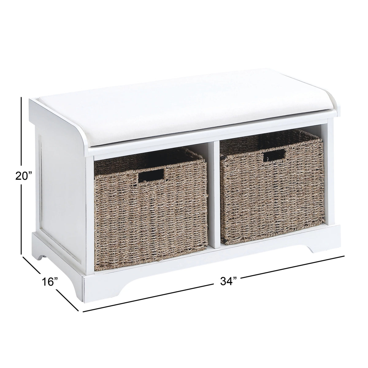 White Wood Storage Bench with Cushion Seat Y79002