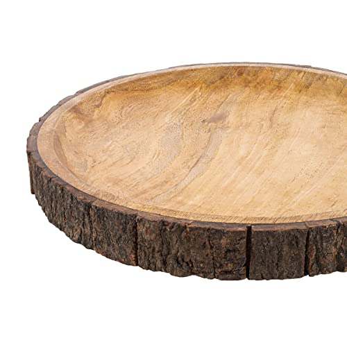 Round Wooden Serving Platter with Tree Bark Edges 13" C8423
