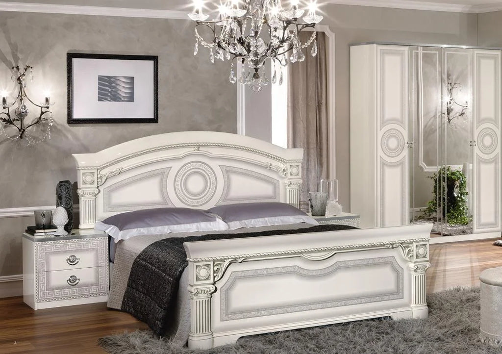 Glossy White Silver Finish Queen Bedroom Set 3Pcs S78274
