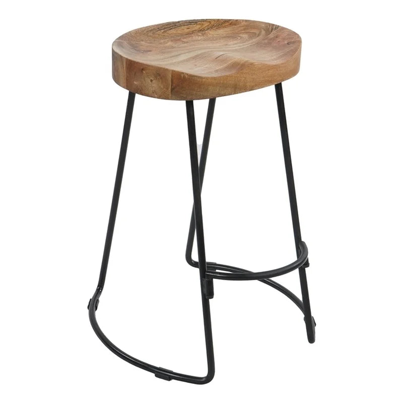 Mango Wood & Iron Barstool Set of 2 V4484
