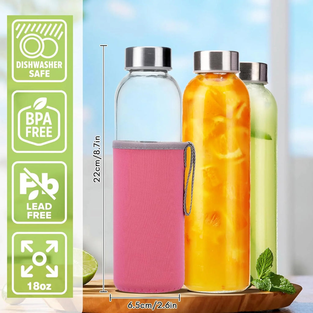 12 Pcs 18oz Clear Glass Water Bottles M69021