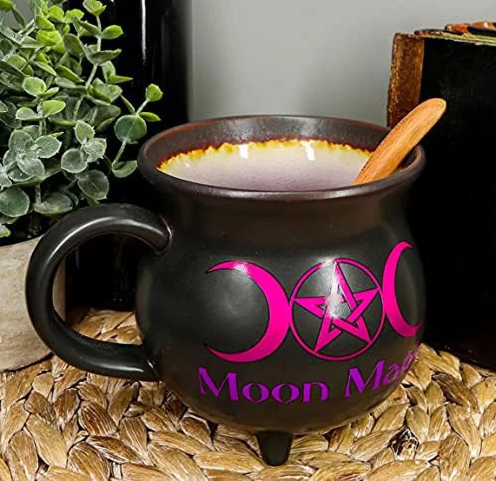 Porcelain Cauldron Shaped Bowl or Mug 32Oz with Wooden Spoon U2149
