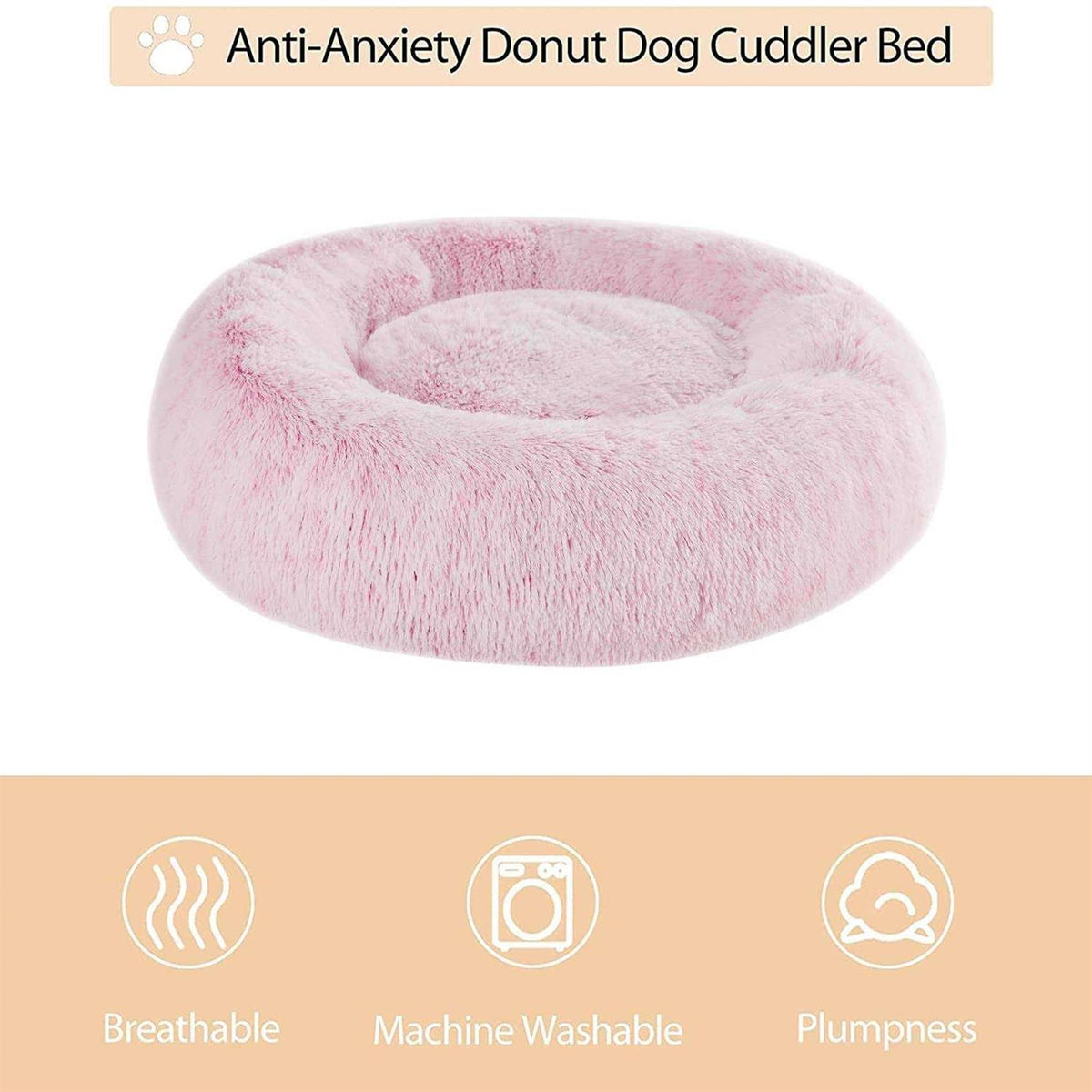Small Dog Bed Donut Faux Fur Anti-Anxiety Pet Bed Z742596