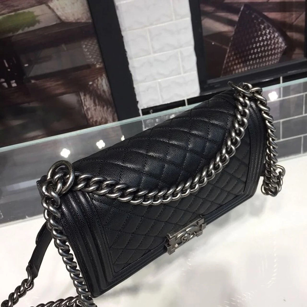 Black Shoulder And Crossbody Handbag S8134