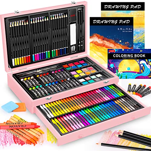 153-Pack Art Set in Wooden Case with 2 A4 Sketch Pads P661