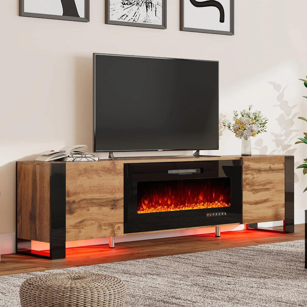 80" Fireplace TV Stand with LED Lights H544