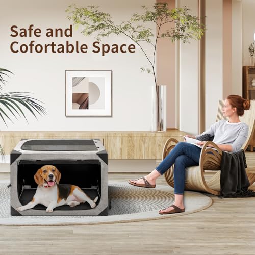 36x25x25 Inch Grey Foldable Dog Crate with 3-Door Z54311