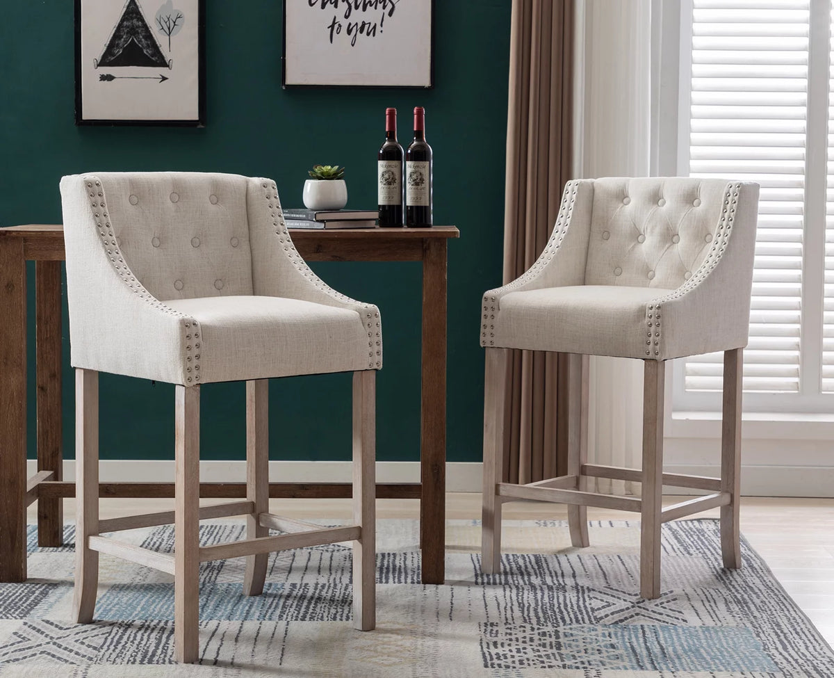 30" Beige Linen Tufted Bar Stools Set of 2 X9118