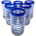 Hand Blown Drinking Glasses Set of 6 Blue Spiral 14 oz N84912