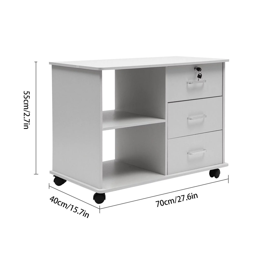 Rolling Printer Stand Mobile File Cabinet with Drawers and Open Storage Shelves B278
