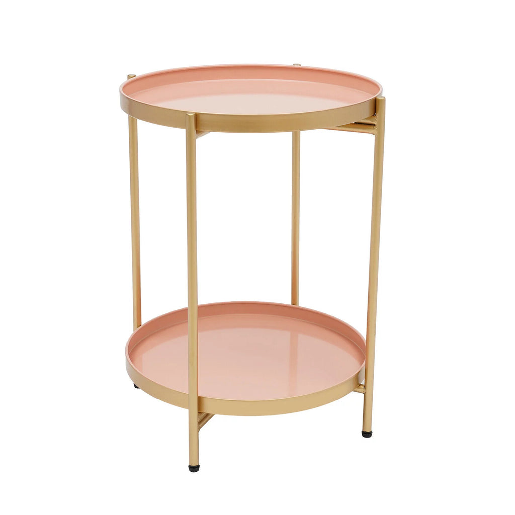 2 Tier Round Metal Side Table with Removable Tray T853489