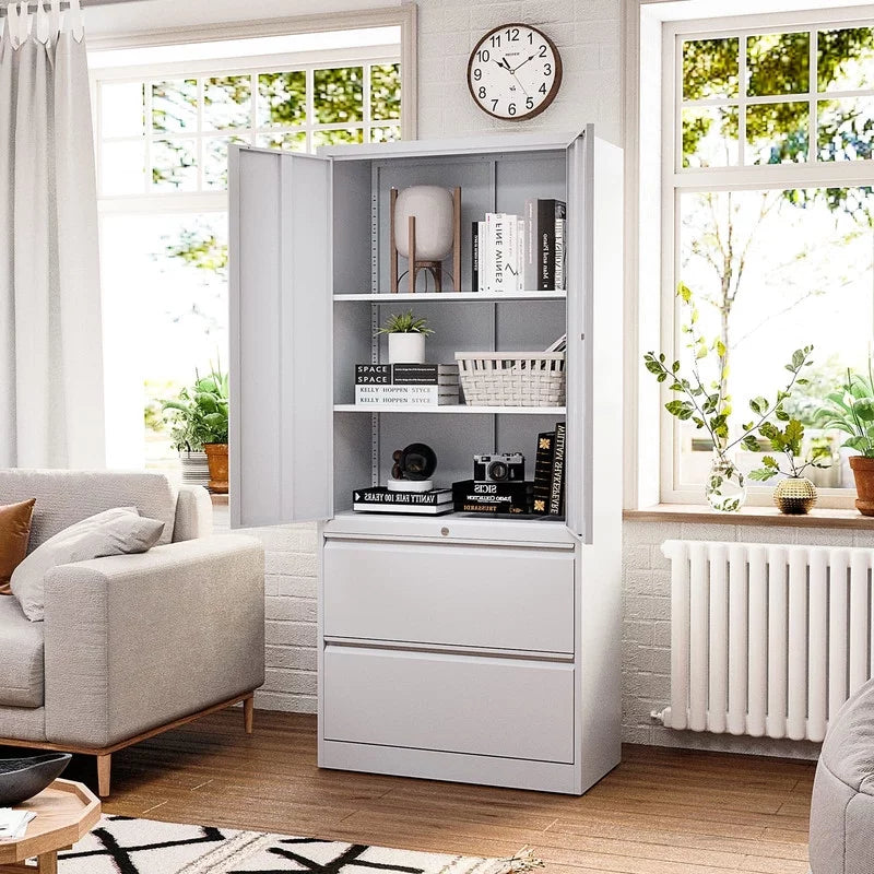 Lateral File Cabinet with Lock, 2 Drawer Steel Storage Cabinet H795