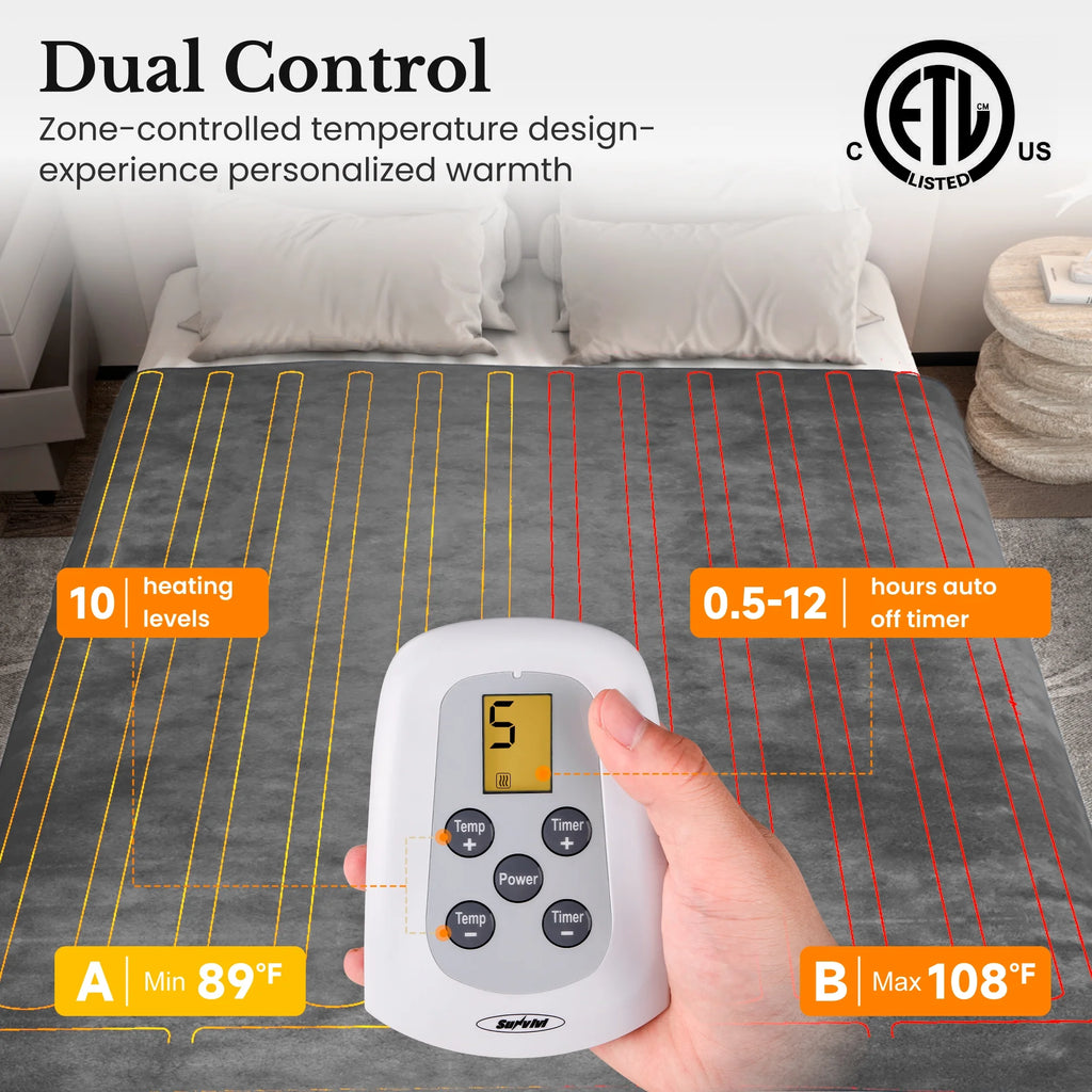 Queen Size Electric Heated Blanket Grey W57083